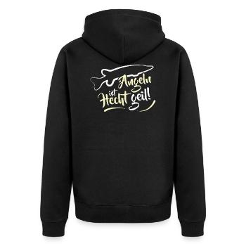 Angeln ist Hecht Geil Wortspiel für Angler - Unisex Premium Bio Zip Hoodie - Schwarz - Hinten - Nico (187cm)