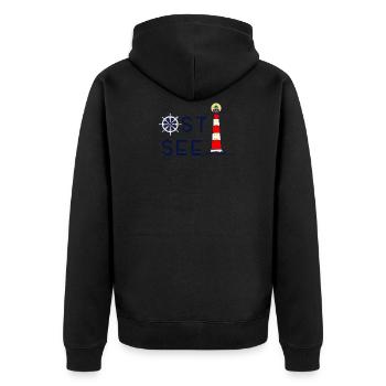 Ostsee, Meer, Leuchtturm - Unisex Premium Bio Zip Hoodie - Schwarz - Hinten - Nico (187cm)