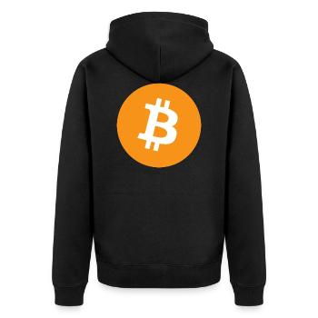 Bitcoin Logo Classic - Unisex Premium Bio Zip Hoodie - Schwarz - Hinten - Nico (187cm)