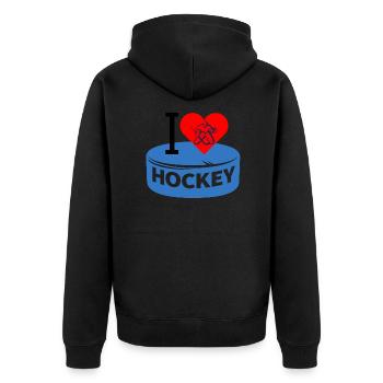 i love hockey / i love ice hockey / eis hockey - Unisex Premium Bio Zip Hoodie - Schwarz - Hinten - Nico (187cm)