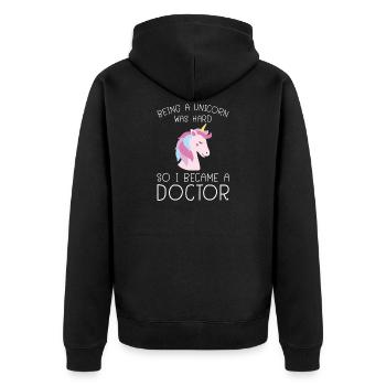 Unicorn Phd Doctorate Uni Saying Gift - Unisex Premium Organic Zip Hoodie - black - Back - Nico (187cm)