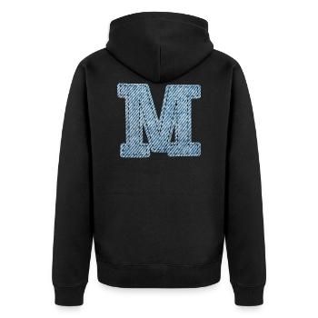 Buchstabe M - Jeans - Unisex Premium Bio Zip Hoodie - Schwarz - Hinten - Nico (187cm)