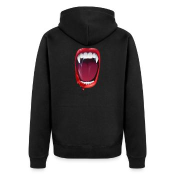 Vampir Biss Vampirmund Vampirzähne Biss Zähne Blut - Unisex Premium Bio Zip Hoodie - Schwarz - Hinten - Nico (187cm)