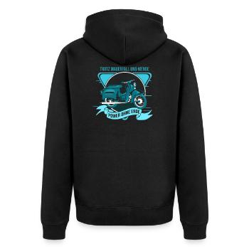 Moped fahren Ostalgie Schwalbe Simson Suhl Mauer - Unisex Premium Bio Zip Hoodie - Schwarz - Hinten - Nico (187cm)
