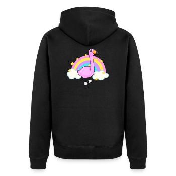 Flamingo und ein Regenbogen-Cartoon - Unisex Premium Bio Zip Hoodie - Schwarz - Hinten - Nico (187cm)