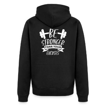 Be stronger than your excuses Geschenk Fitness - Unisex Premium Bio Zip Hoodie - Schwarz - Hinten - Nico (187cm)