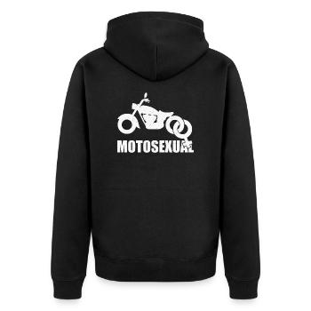Biker Motorradfahrer Motorrad Bike Geschenk Shirt - Unisex Premium Bio Zip Hoodie - Schwarz - Hinten - Nico (187cm)