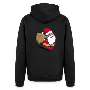 Dicker Weihnachtsmann mit Sack - Unisex Premium Bio Zip Hoodie - Schwarz - Hinten - Nico (187cm)