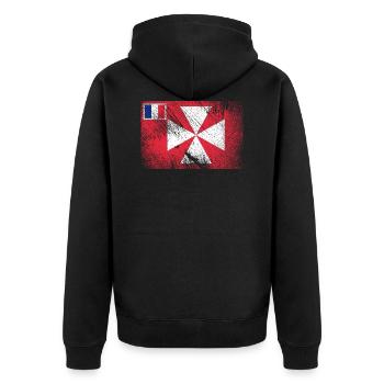 Wallis Futuna Flagge Vintage Grunge - Unisex Premium Bio Zip Hoodie - Schwarz - Hinten - Nico (187cm)