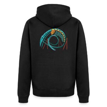 Kumba B & M Untersetzer - Busch Gardens Design - Unisex Premium Bio Zip Hoodie - Schwarz - Hinten - Nico (187cm)