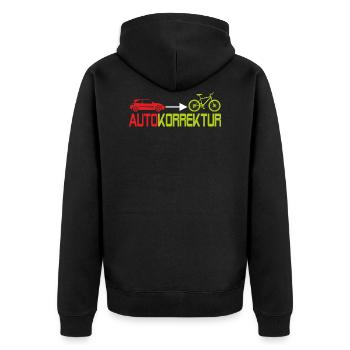 Autokorrektur Auto Fahrrad Umeltschutz - Unisex Premium Bio Zip Hoodie - Schwarz - Hinten - Nico (187cm)