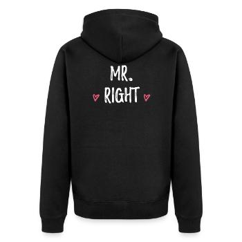 Mr. Right Hochzeit Geschenk Spruch Partnerlook - Unisex Premium Bio Zip Hoodie - Schwarz - Hinten - Nico (187cm)