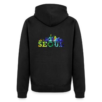 Seoul Skyline Impression Korea Souvenir Gift - Unisex Premium Organic Zip Hoodie - black - Back - Nico (187cm)