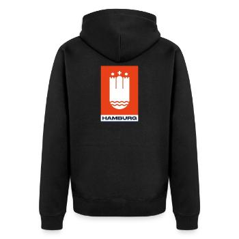 Hambourg logo blason rouge bleu - Veste à capuche bio Premium Unisexe - noir - Dos - Nico (187cm)