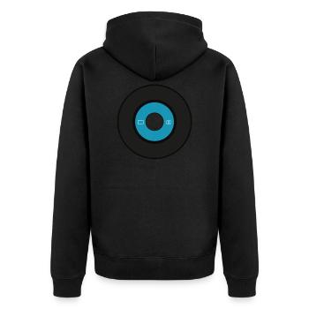 Schallplatte Single Blau - Unisex Premium Bio Zip Hoodie - Schwarz - Hinten - Nico (187cm)