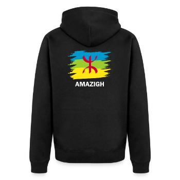 Amazigh - Unisex Premium Organic Zip Hoodie - black - Back - Nico (187cm)