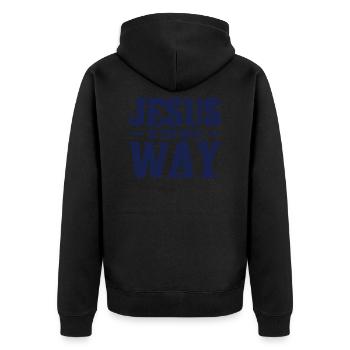 Jesus Christus Glaube - Unisex Premium Bio Zip Hoodie - Schwarz - Hinten - Nico (187cm)