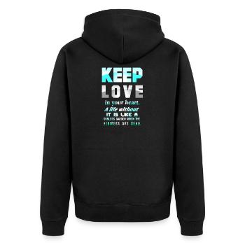 Behalte die Liebe in deinem Herzen - Unisex Premium Bio Zip Hoodie - Schwarz - Hinten - Nico (187cm)