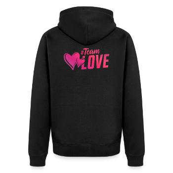 team liebe love herzen herz - Unisex Premium Bio Zip Hoodie - Schwarz - Hinten - Nico (187cm)