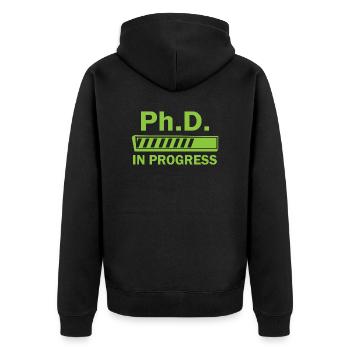 Phd in progress graduation gift - Unisex Premium Organic Zip Hoodie - black - Back - Nico (187cm)