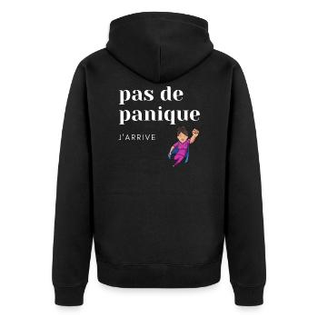 Pas de panique, j’arrive aide soignante infirmière - Veste à capuche bio Premium Unisexe - noir - Dos - Nico (187cm)