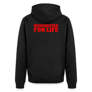 MANCHESTER - Unisex Premium Bio Zip Hoodie - Schwarz - Hinten - Nico (187cm)