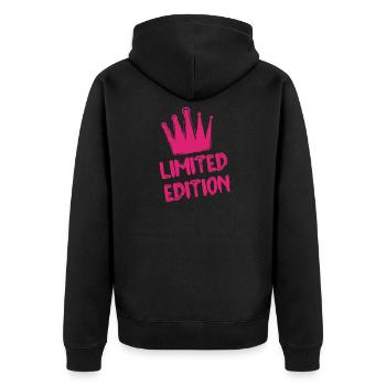 Limited Edition Krone Pink - Unisex Premium Bio Zip Hoodie - Schwarz - Hinten - Nico (187cm)