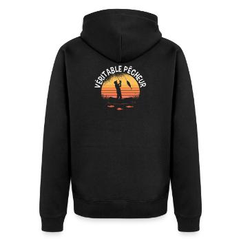 Véritable pêcheur, humour pêche, idée cadeau homme - Veste à capuche bio Premium Unisexe - noir - Dos - Nico (187cm)