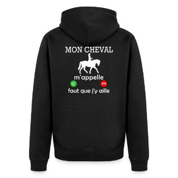 mon cheval m appelle - femme humour cavalière - Veste à capuche bio Premium Unisexe - noir - Dos - Nico (187cm)