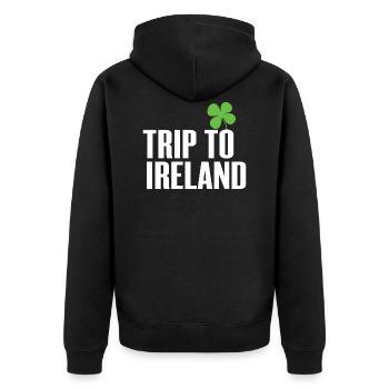 Reise nach Irland - Unisex Premium Bio Zip Hoodie - Schwarz - Hinten - Nico (187cm)