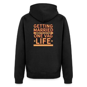 JGA ideas - saying for bride & groom - - Unisex Premium Organic Zip Hoodie - black - Back - Nico (187cm)