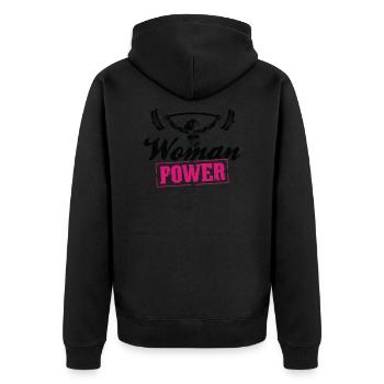 Bodybuilding Frauenpower Workout Gym - Unisex Premium Bio Zip Hoodie - Schwarz - Hinten - Nico (187cm)