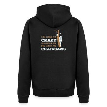 Kettensäge & Baum für Holzfäller und Arboristen - Unisex Premium Bio Zip Hoodie - Schwarz - Hinten - Nico (187cm)