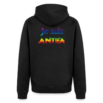 Je suis ANTIFA - Unisex Premium Bio Zip Hoodie - Schwarz - Hinten - Nico (187cm)