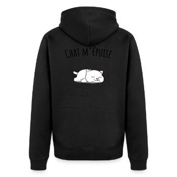 Chat m'épuise, jeux de mots chat, ça m'épuise - Veste à capuche bio Premium Unisexe - noir - Dos - Nico (187cm)