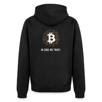 Bitcoin dans un code de confiance - Veste à capuche bio Premium Unisexe - noir - Dos - Nico (187cm)