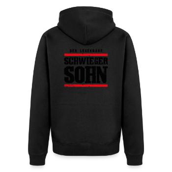 schwiegersohn legende - Unisex Premium Bio Zip Hoodie - Schwarz - Hinten - Nico (187cm)