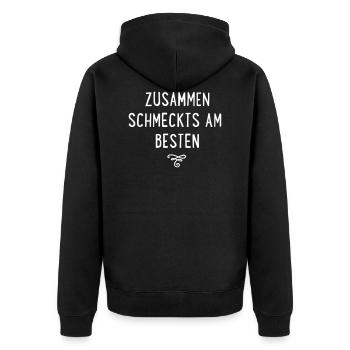 zusammen - Unisex Premium Bio Zip Hoodie - Schwarz - Hinten - Nico (187cm)