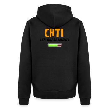 T shirt Chti en chargement, ch'ti, chtimi - Veste à capuche bio Premium Unisexe - noir - Dos - Nico (187cm)