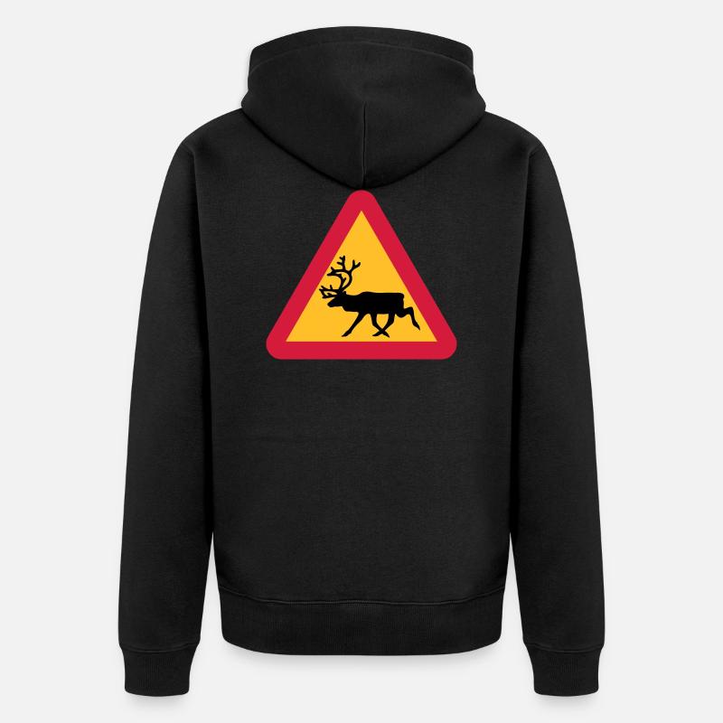 Panneau d'avertissement de renne - Veste à capuche bio Premium Unisexe - noir