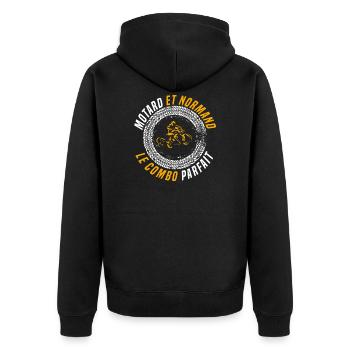 Motard et normand. humour moto, région Normandie - Veste à capuche bio Premium Unisexe - noir - Dos - Nico (187cm)