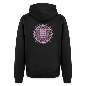 Fleur de vie, yoga, géométrie sacrée, vintage - Veste à capuche bio Premium Unisexe - noir - Dos - Nico (187cm)
