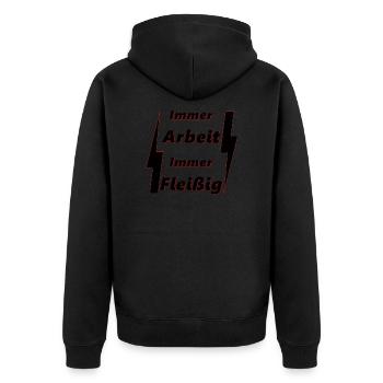 immer Arbeit Immer Fleißig - Unisex Premium Bio Zip Hoodie - Schwarz - Hinten - Nico (187cm)