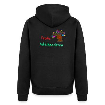 Rudolph wünscht frohe Weihnachten - Unisex Premium Bio Zip Hoodie - Schwarz - Hinten - Nico (187cm)