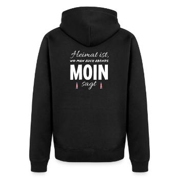 Norddeutschland Moin norddeutsch Ostfriesland - Unisex Premium Bio Zip Hoodie - Schwarz - Hinten - Nico (187cm)