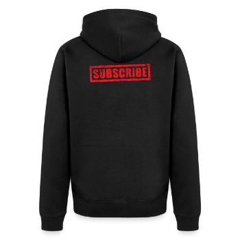 Grunge-Stempel abonnieren - Unisex Premium Bio Zip Hoodie - Schwarz - Hinten - Nico (187cm)