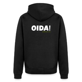 Oida Alter Dialekt lustiger Spruch bayrisch - Unisex Premium Bio Zip Hoodie - Schwarz - Hinten - Nico (187cm)