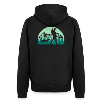 Wanderer mit Hund - Bergsteigen Wandern Berge - Unisex Premium Bio Zip Hoodie - Schwarz - Hinten - Nico (187cm)