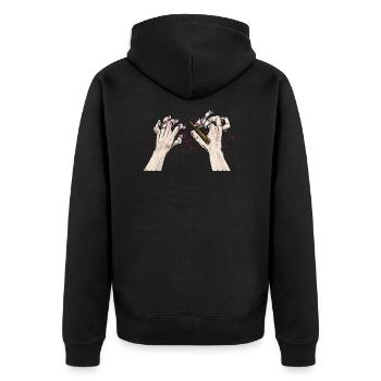Wrecked Hands Climbing T-Shirt Design - Unisex Premium Organic Zip Hoodie - black - Back - Nico (187cm)