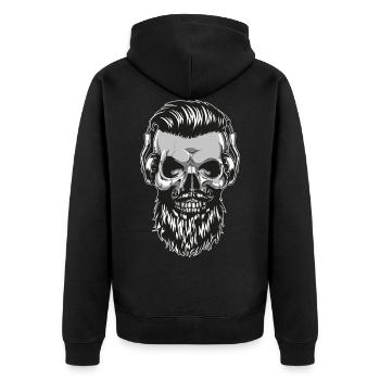Hipster Skull Totenkopf mit Bart und Kopfhörer - Unisex Premium Bio Zip Hoodie - Schwarz - Hinten - Nico (187cm)